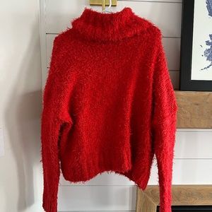 LUSH RED oversized  knit turtleneck sweater